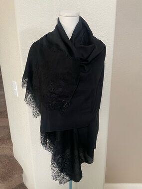 La Fiorentina Grande Wrap Silk, Wool, & Inset Chantilly Lace